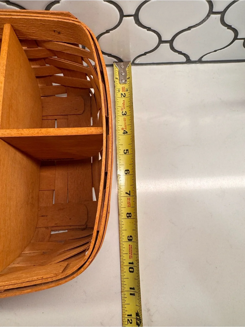 Longaberger Handwoven Divided Basket in Warm Brown Caddy